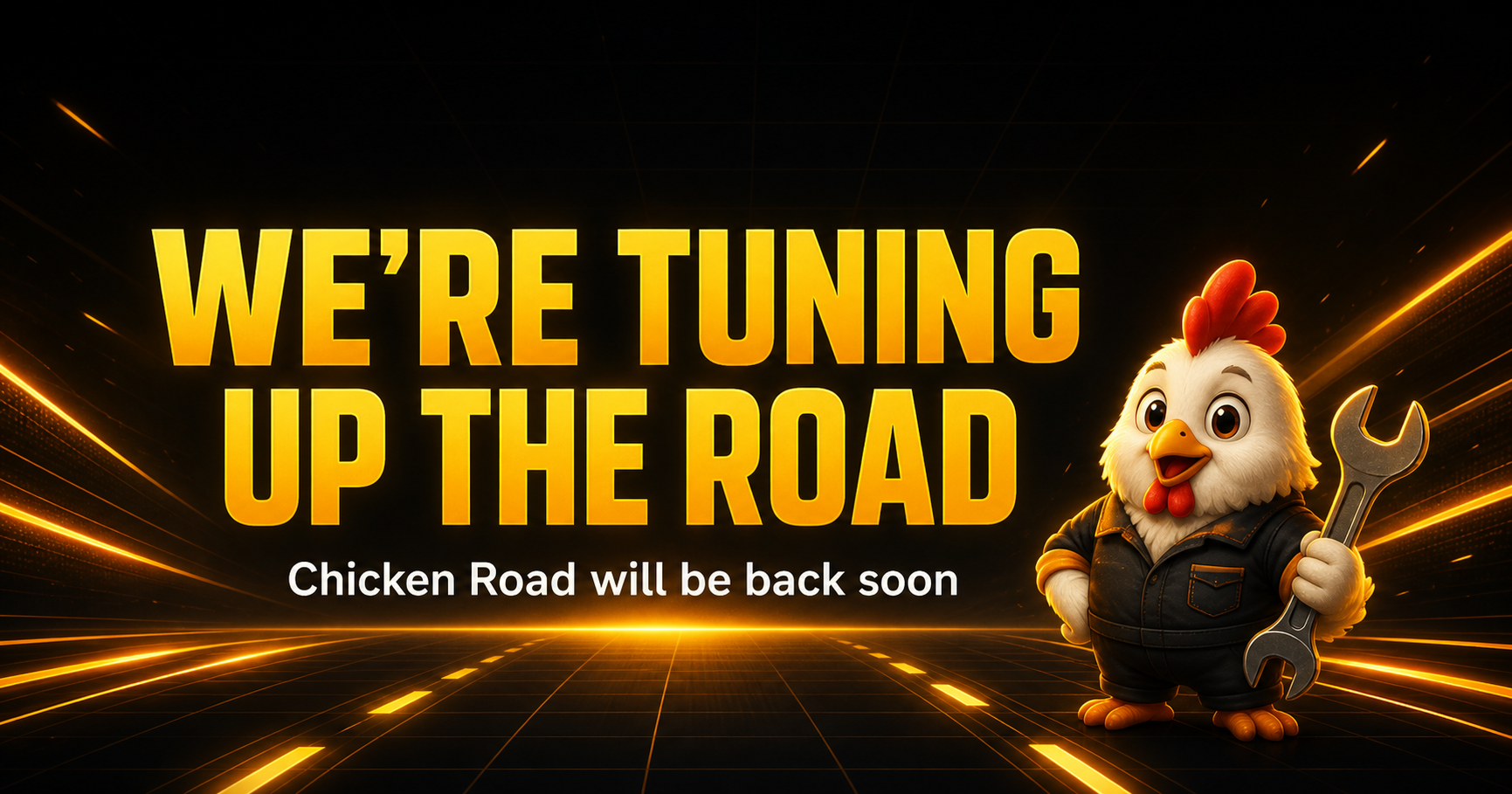 Chicken Road mascot holding a wrench